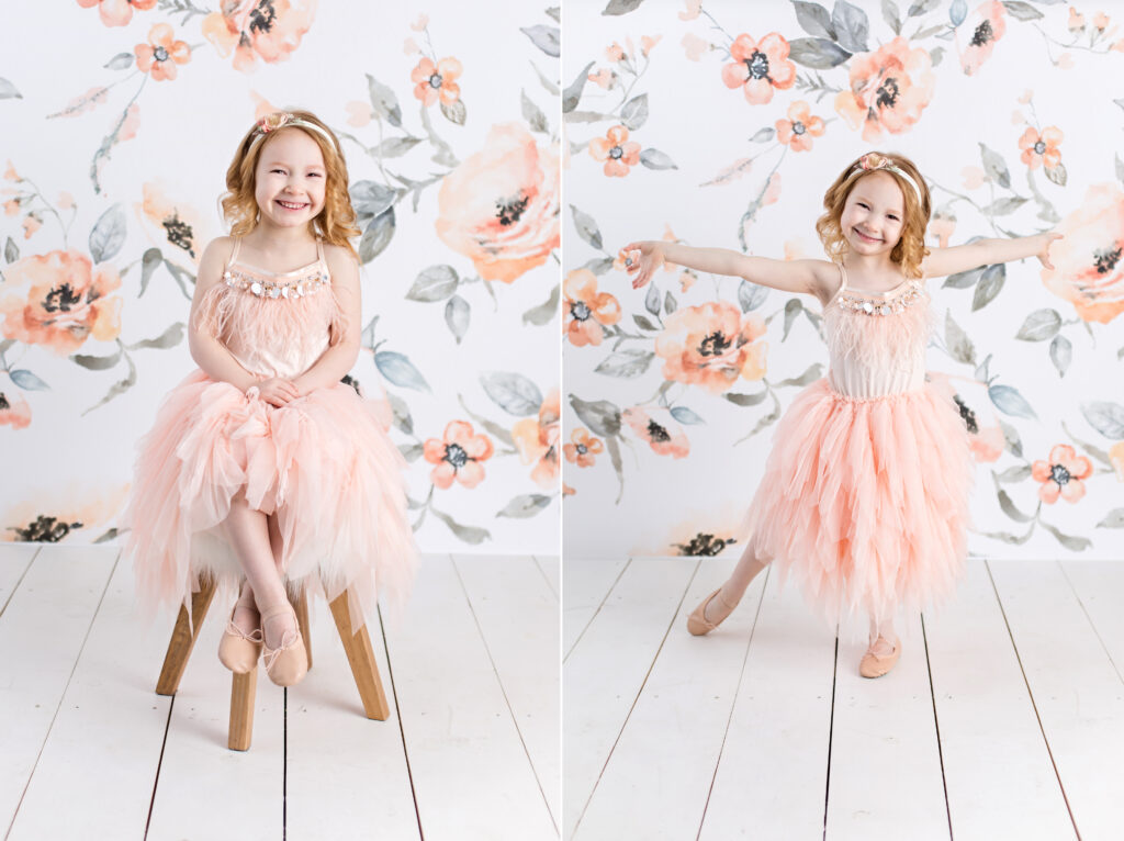 Tutu Du Monde children photography session with peach colored floral background. CB Studio Photography
