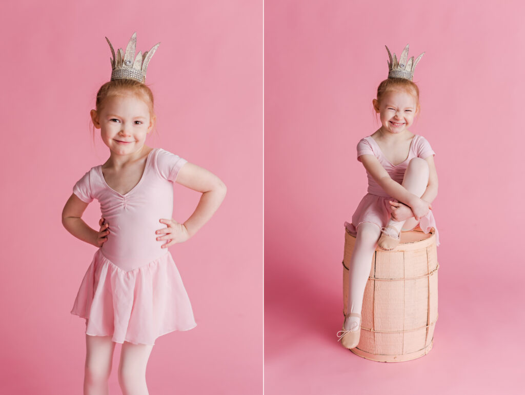 Pink ballet inspired children photography session with crystal crown. CB Studio Photography
