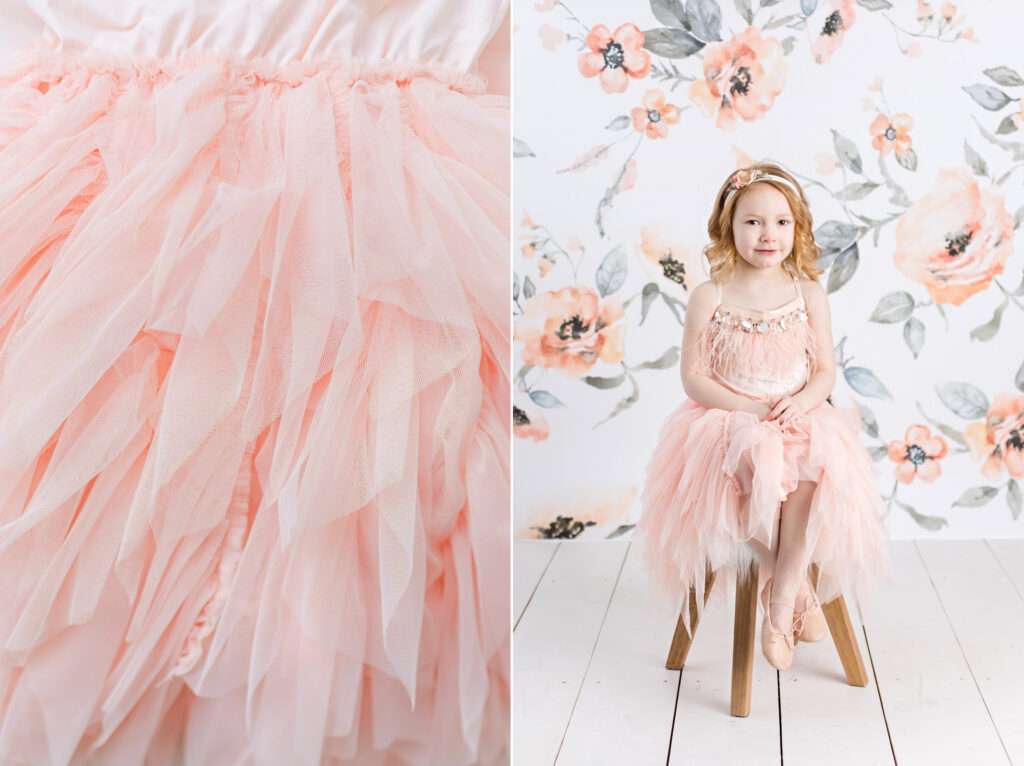 Tutu Du Monde children photography session with peach colored floral background.CB Studio Photography