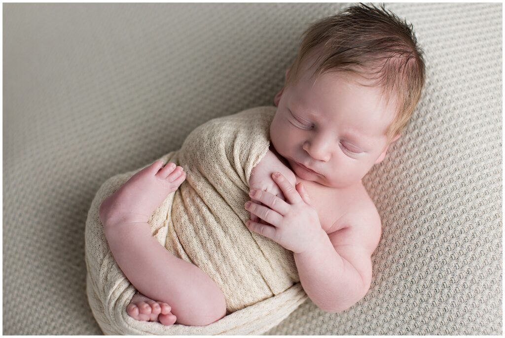 Newborn Wrap Pose | CB Studio, LLC Iowa Photographer | Nude wrap and background