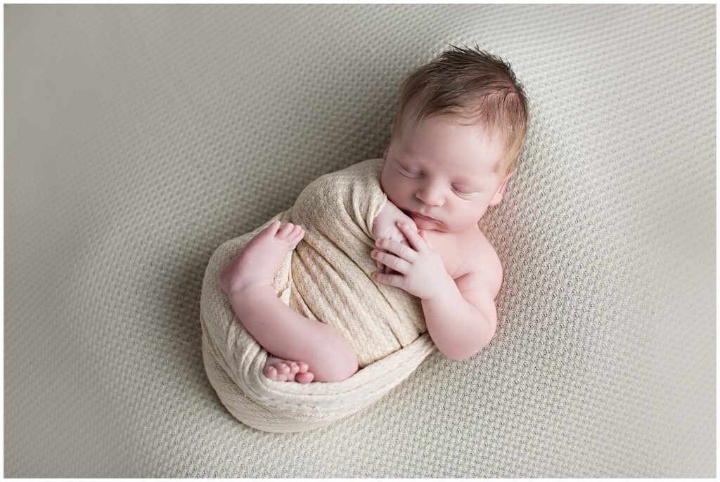 Newborn Wrap Pose | CB Studio, LLC Iowa Photographer | Nude wrap and background