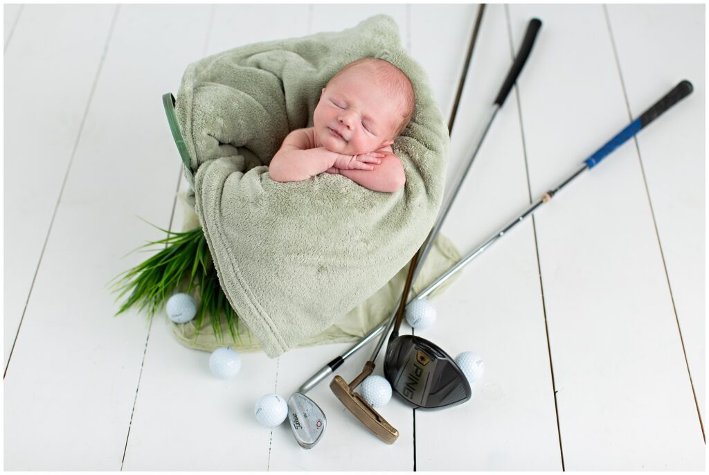 Newborn Golf Pose | Newborn Session | Iowa Newborn Photographer | CB Studio