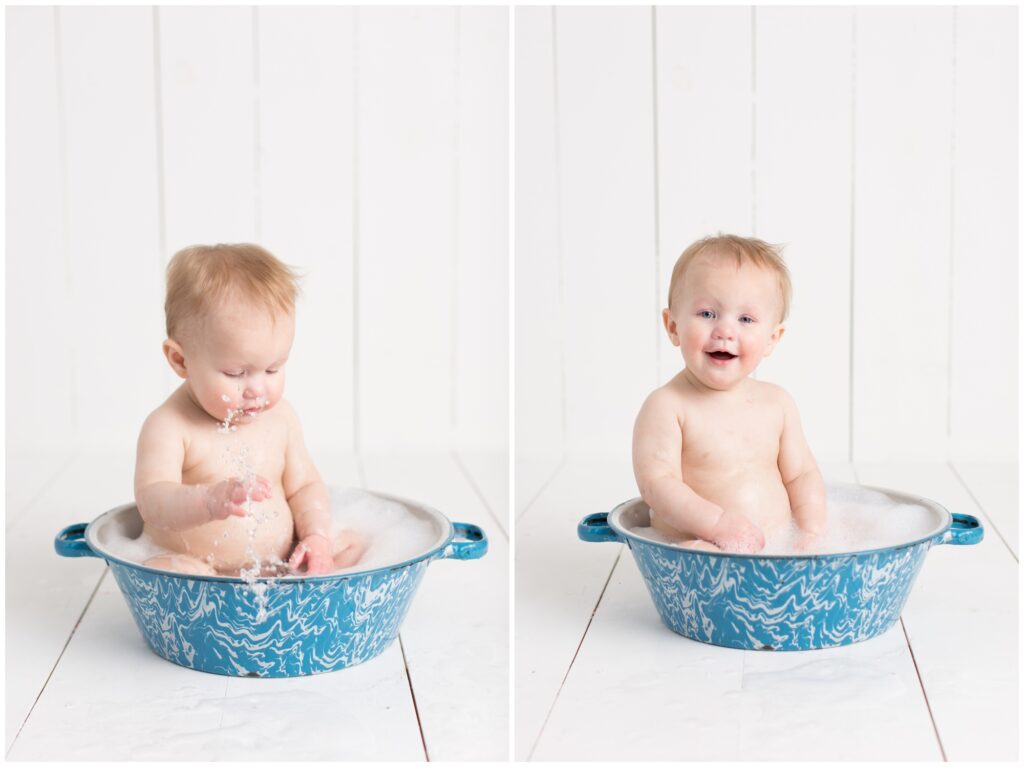 Bubble bath sitter session | Iowa Baby Photographer | CB Studio