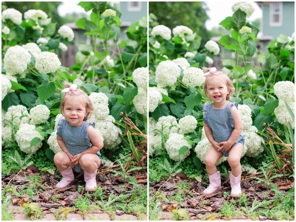 Toddler photo with flowers | Iowa Baby Toddler Photographer | CB Studio