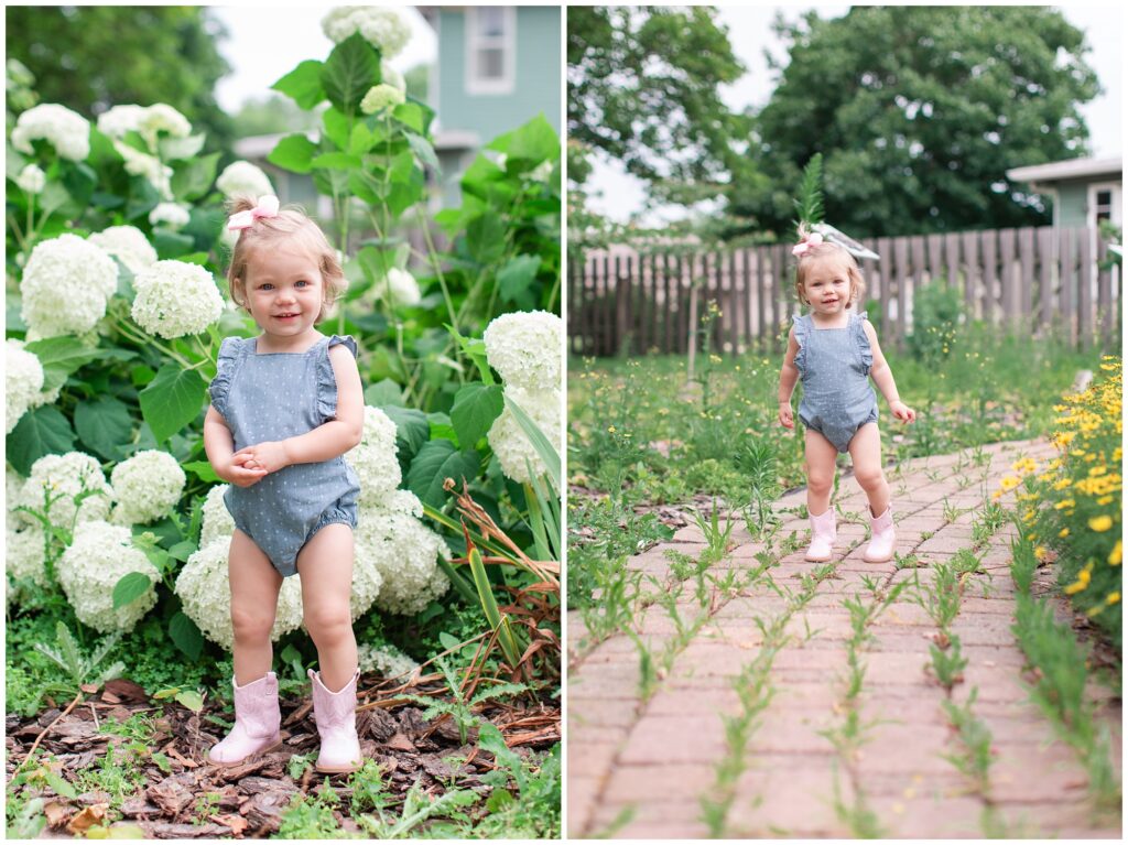 Toddler photo with flowers | Iowa Baby Toddler Photographer | CB Studio