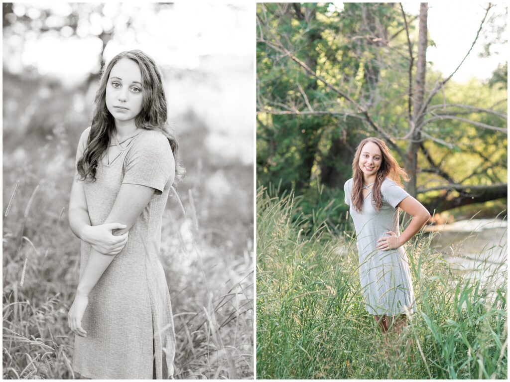 Senior photos open grassy field and river | senior poses | Iowa Senior Photographer | CB Studio