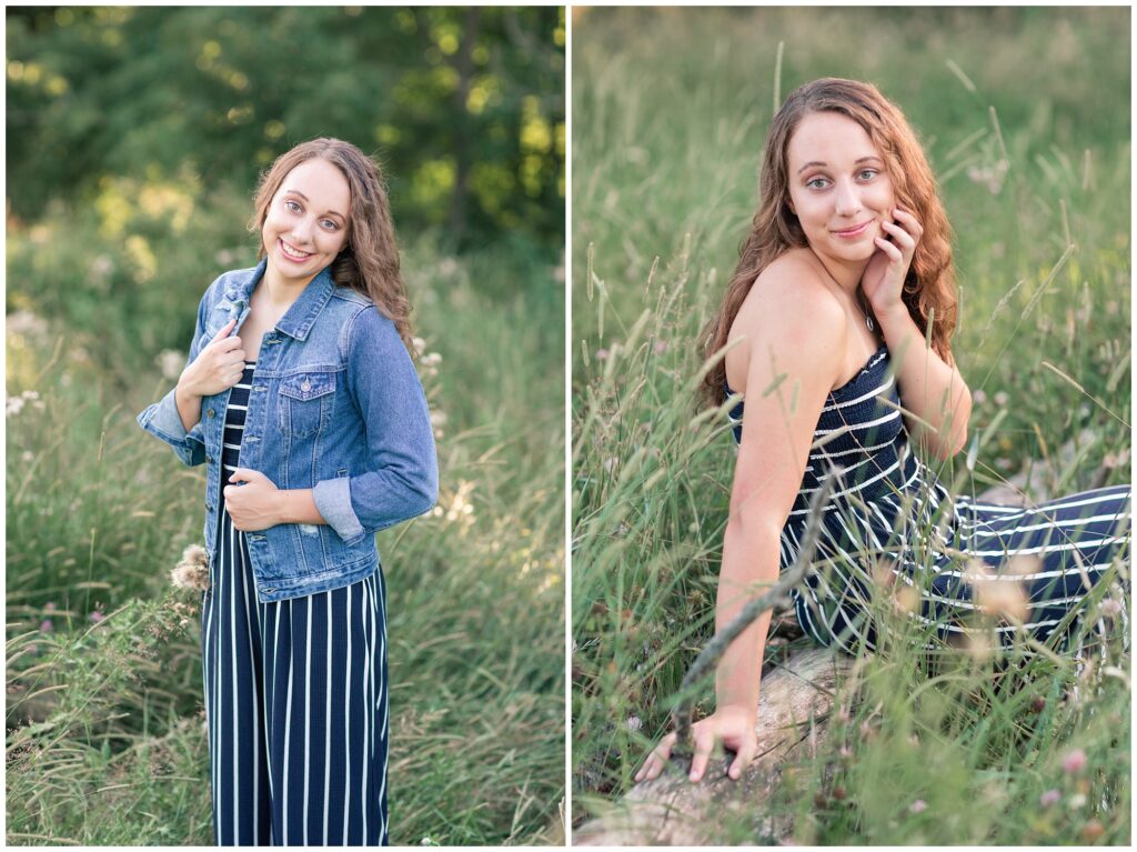 Senior photos open grassy field with a jacket | senior poses | Iowa Senior Photographer | CB Studio
