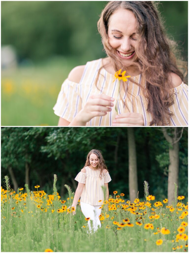 Senior photos open grassy flower field | senior poses | Iowa Senior Photographer | CB Studio