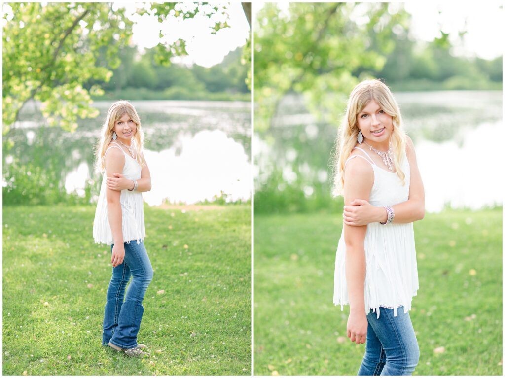 Senior portrait session at a park during golden hour | Senior girl poses | Iowa Senior Photographer | CB Studio