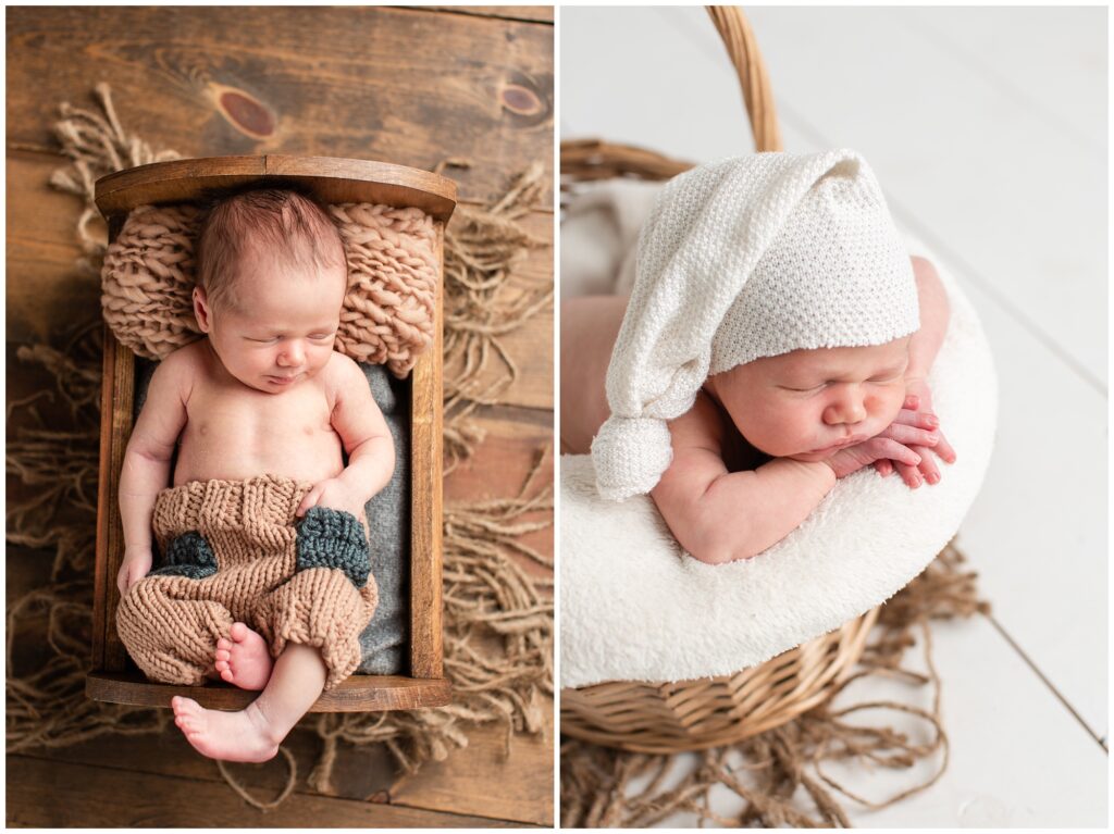 Newborn wooden bed pose | | Iowa Newborn Photographer | CB Studio