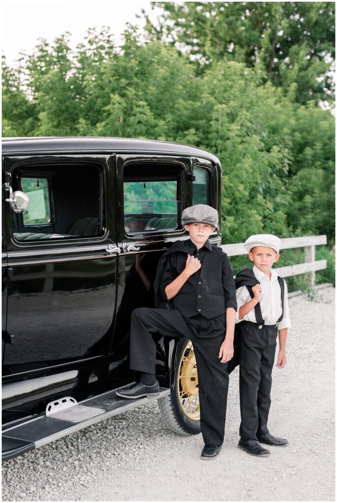 Bonnie & Clyde inspired children photo shoot with a classic car | Iowa Children Photographer | CB Studio