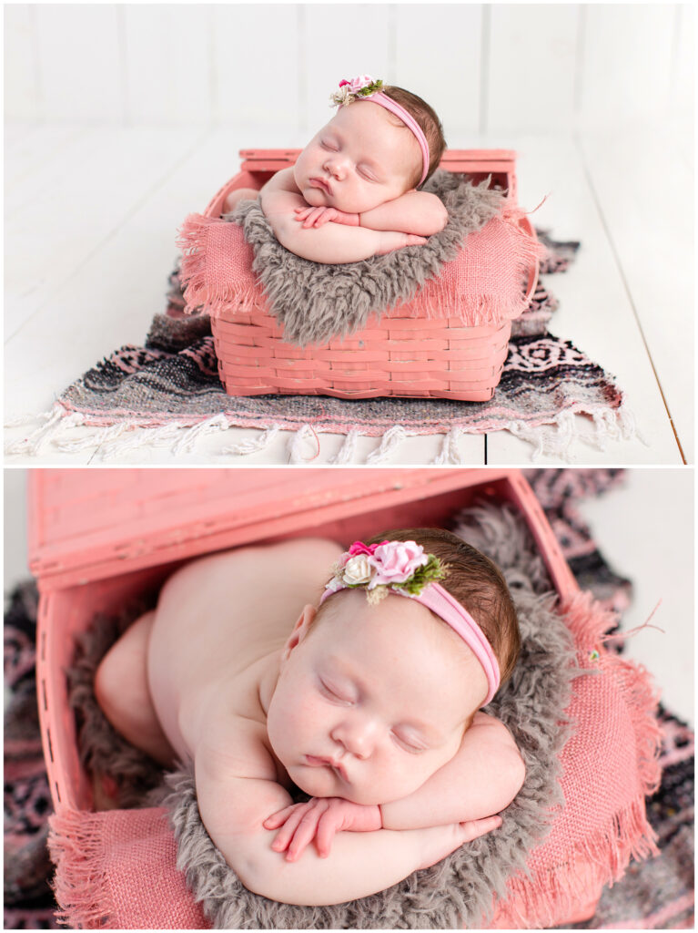 Baby pose with basket | Iowa Newborn Photographer | CB Studio
