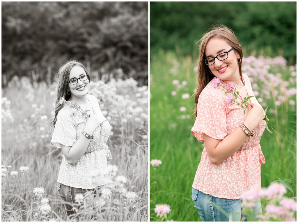 Senior flower field pose | Iowa Senior Photographer | CB Studio