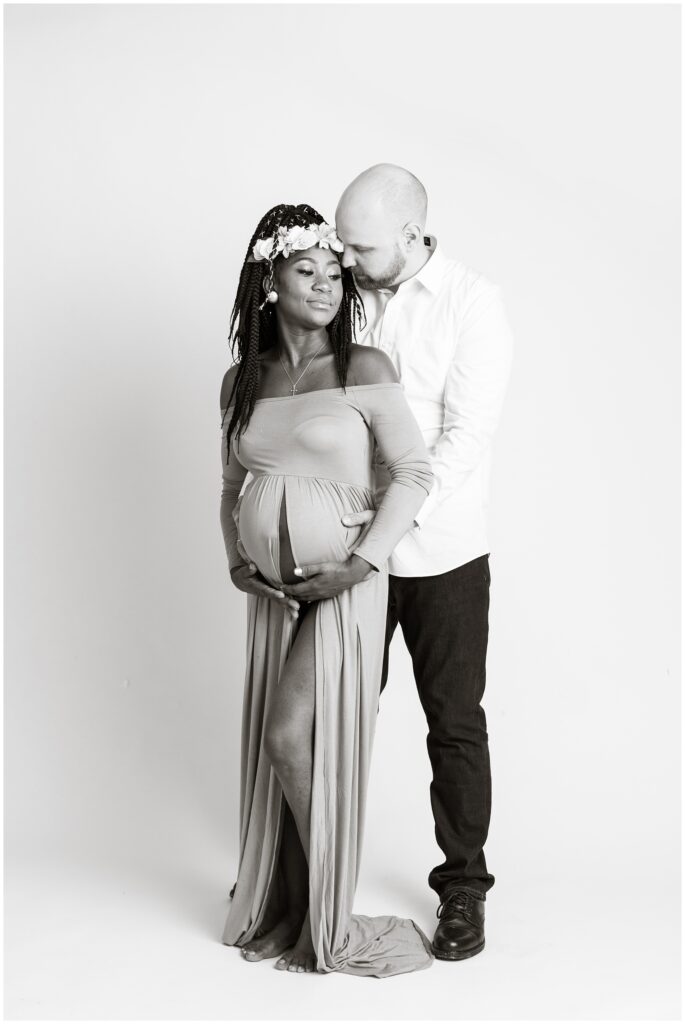 Maternity photo black and white maternity gown | Iowa Maternity Photographer | CB Studio