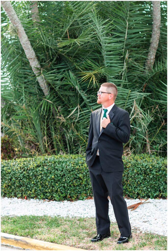 Groom with green tie at The Godfrey Hotel Tampa | Tampa Bay Wedding | CB Studio