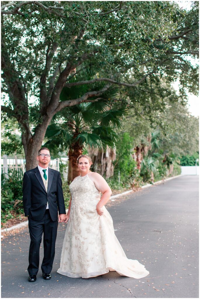 Bride in champagne dress and groom at The Godfrey Hotel Tampa | Tampa Bay Wedding | CB Studio