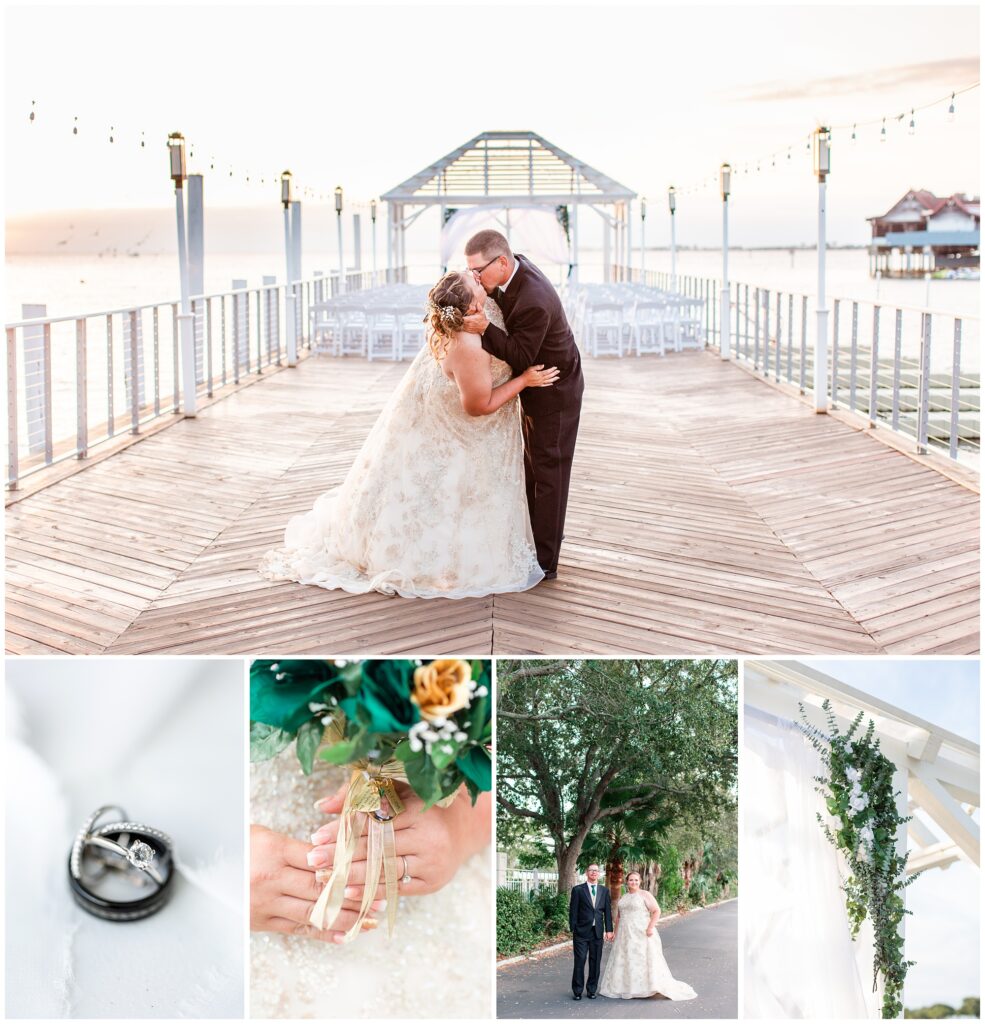 Green and gold wedding over looking Tampa Bay at sunset at the Godfrey Hotel & Cabanas is Tampa, FL. | CB Studio