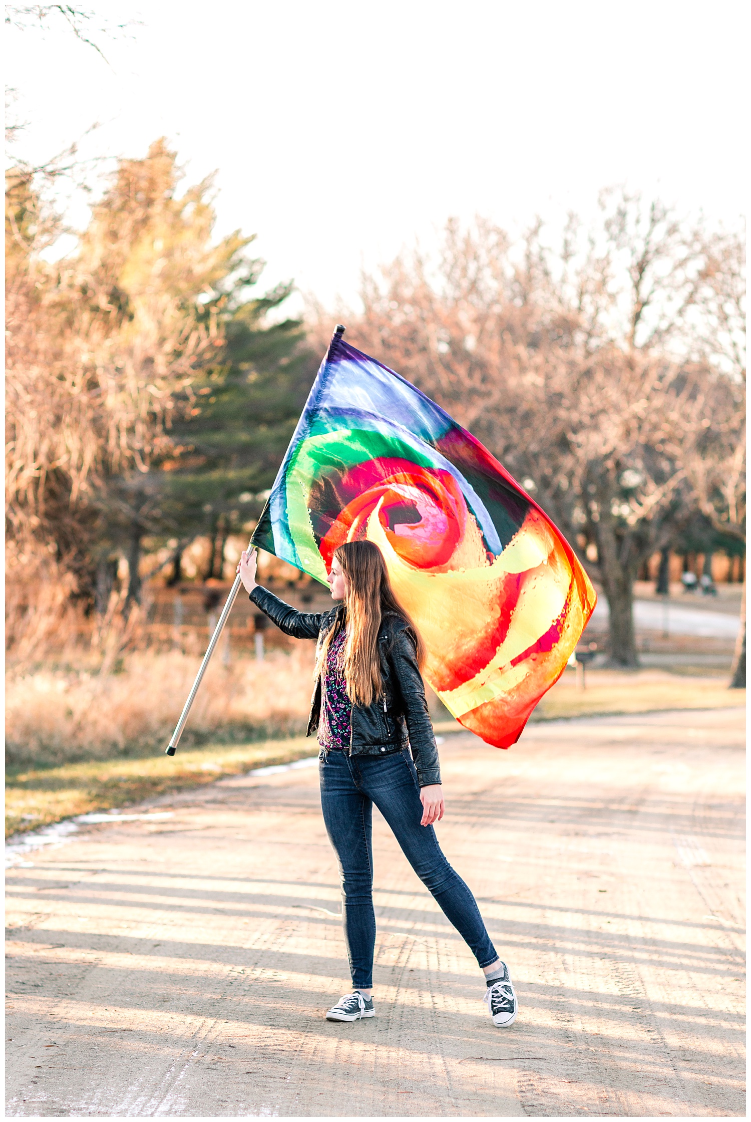 Senior girl demonstrating color guard skills | Iowa Senior Photographer | CB Studio