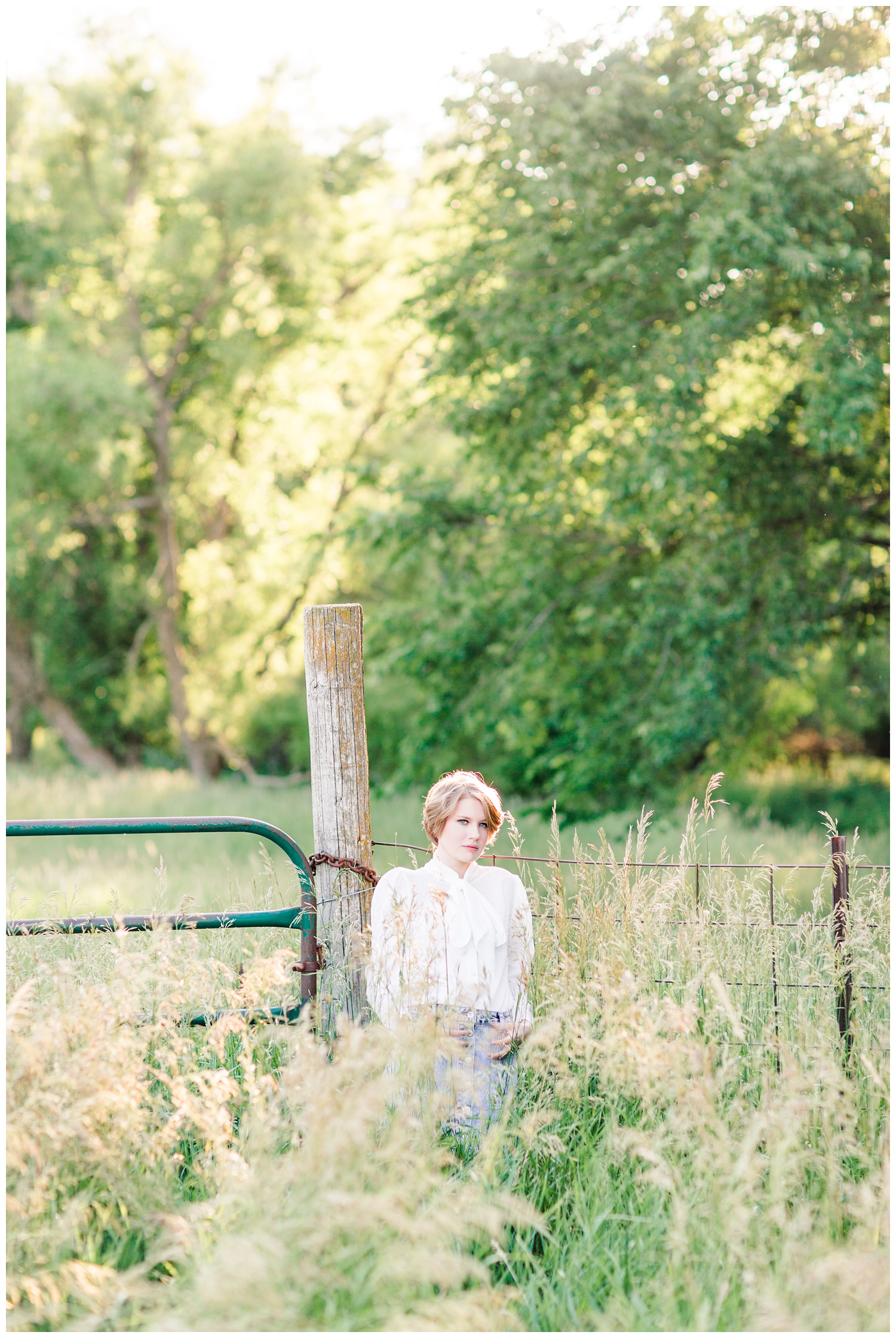 Vintage, film inspired senior photoshoot at golden hour in a grassy field. | CB Studio