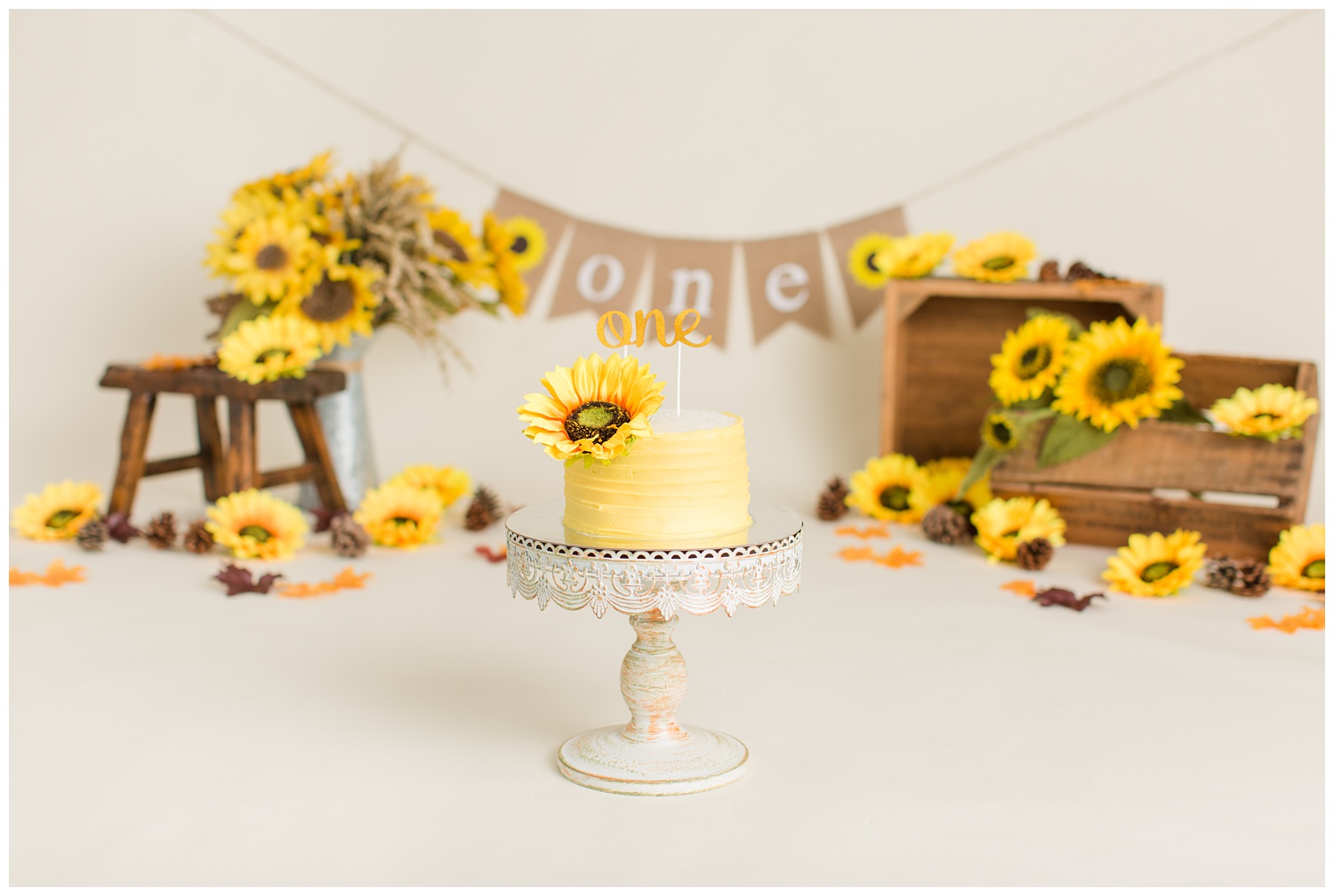 Sunflower themed cake smash photography session | CB Studio