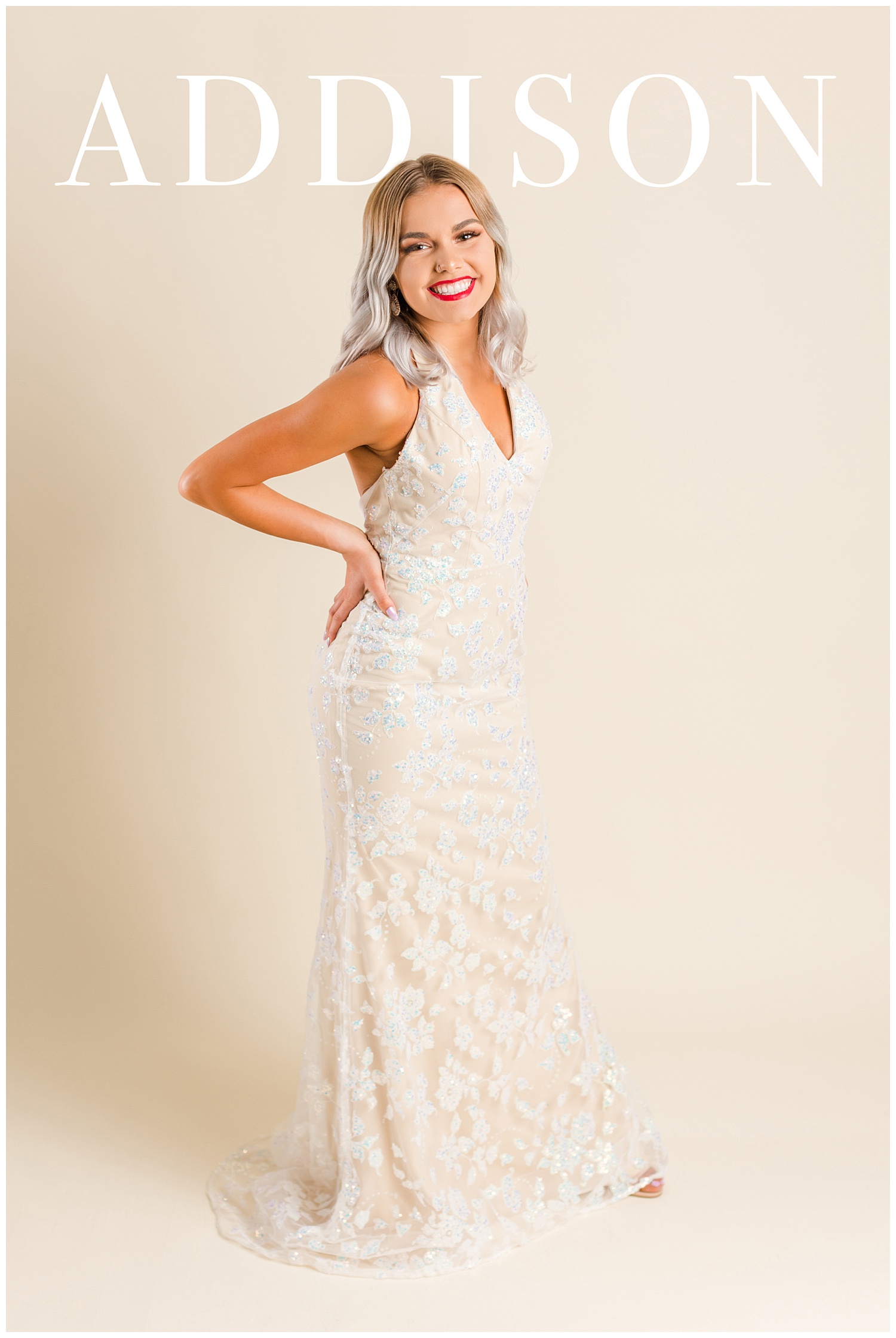 Addison poses in a Colette prom dress for a magazine cover | CB Studio