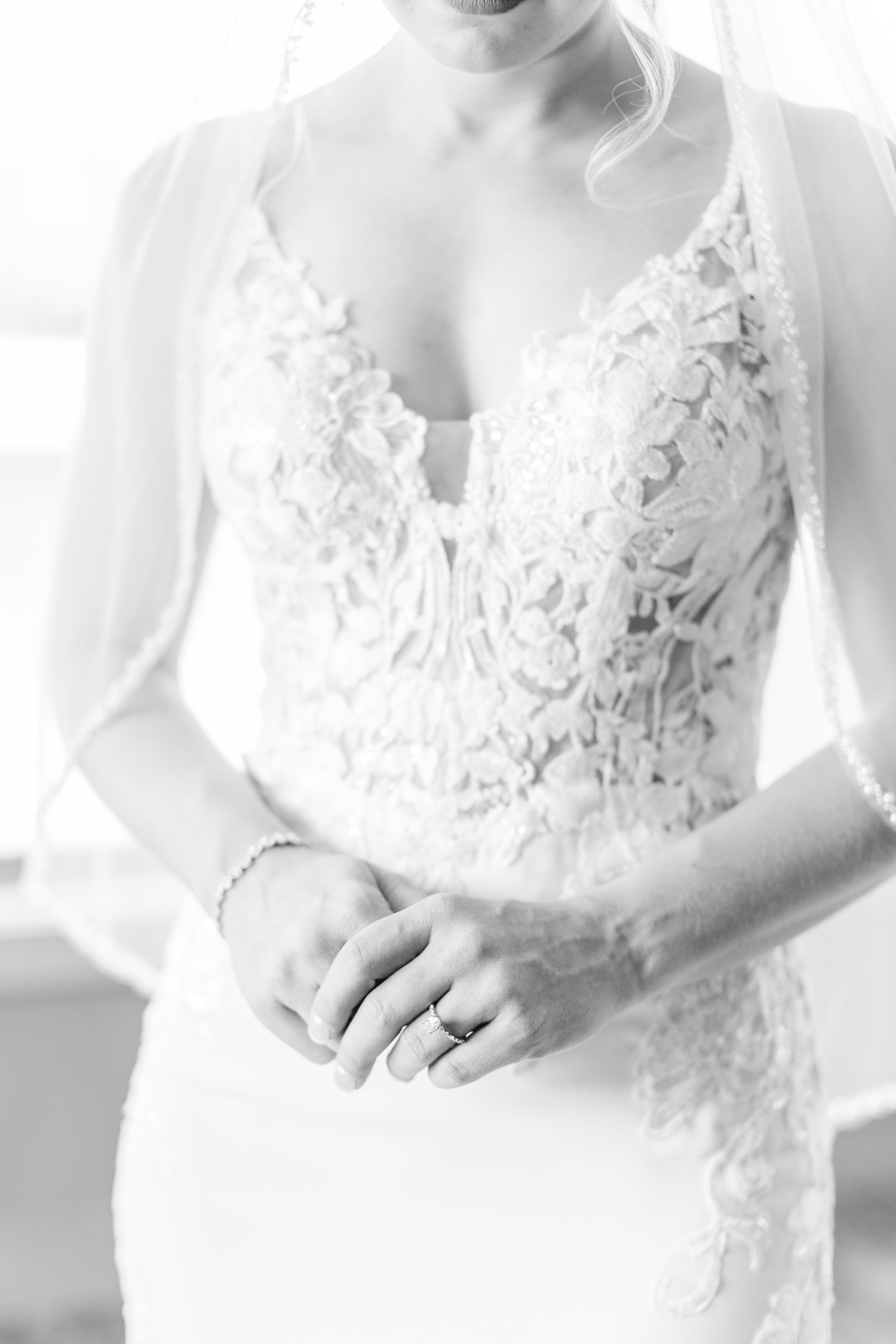 Close up detail of Alli's Enzoani wedding gown | CB Studio
